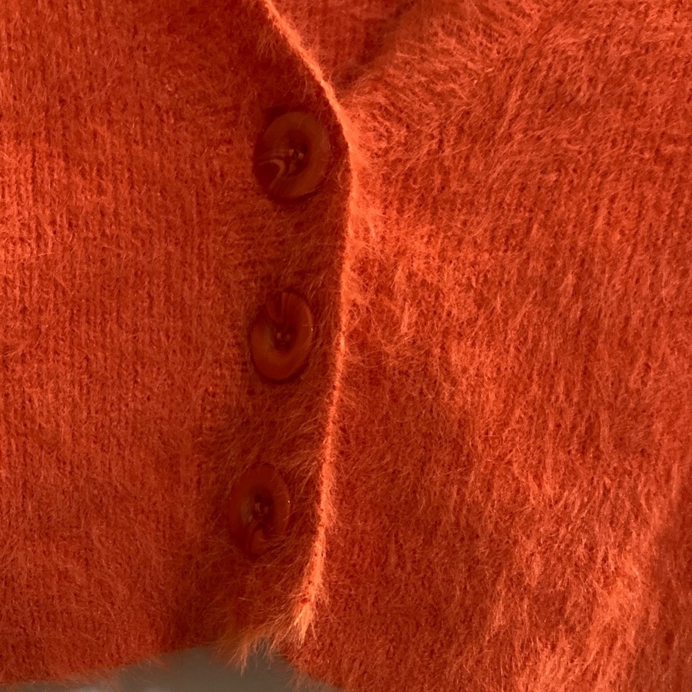 Cropped Fuzzy V-Neck Cardigan Sweater - Orange - Picture 3 of 11